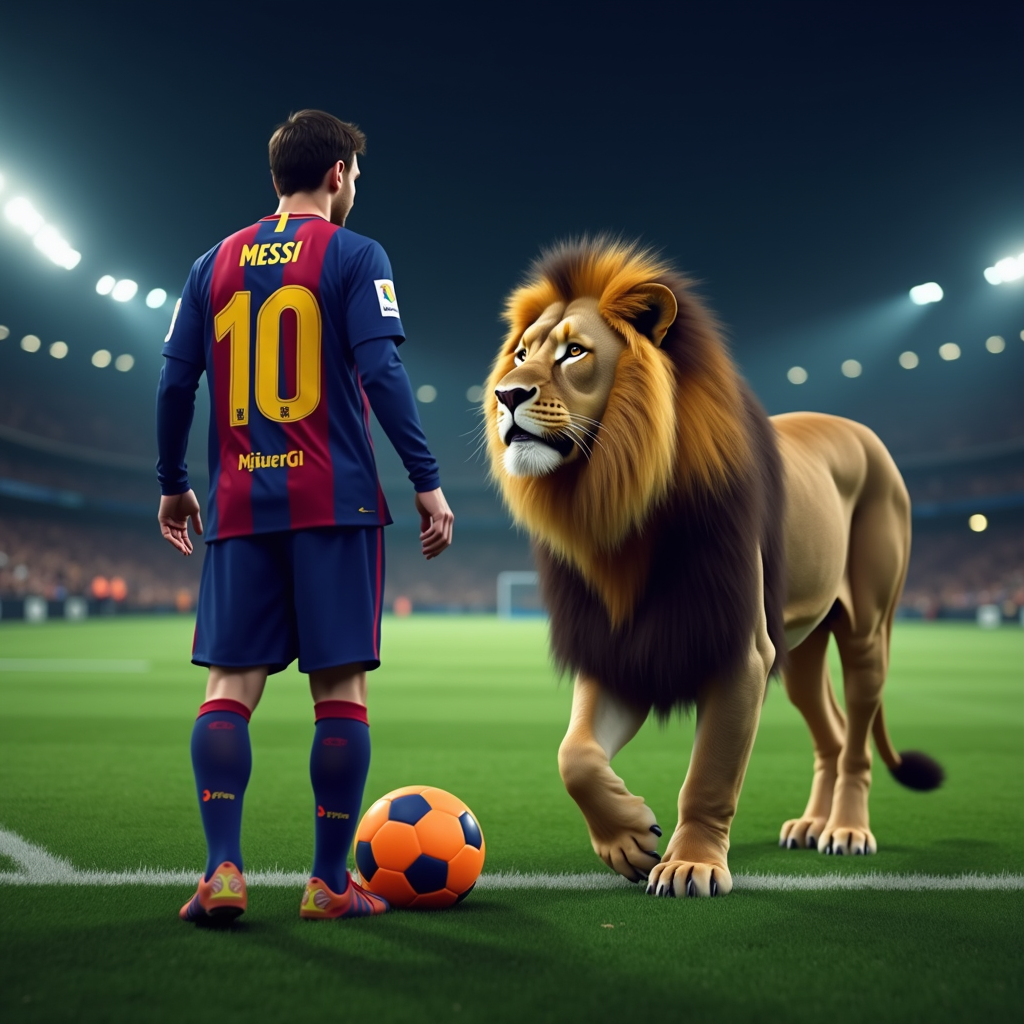 ميسي بجانب اسد في الملعب في الليل