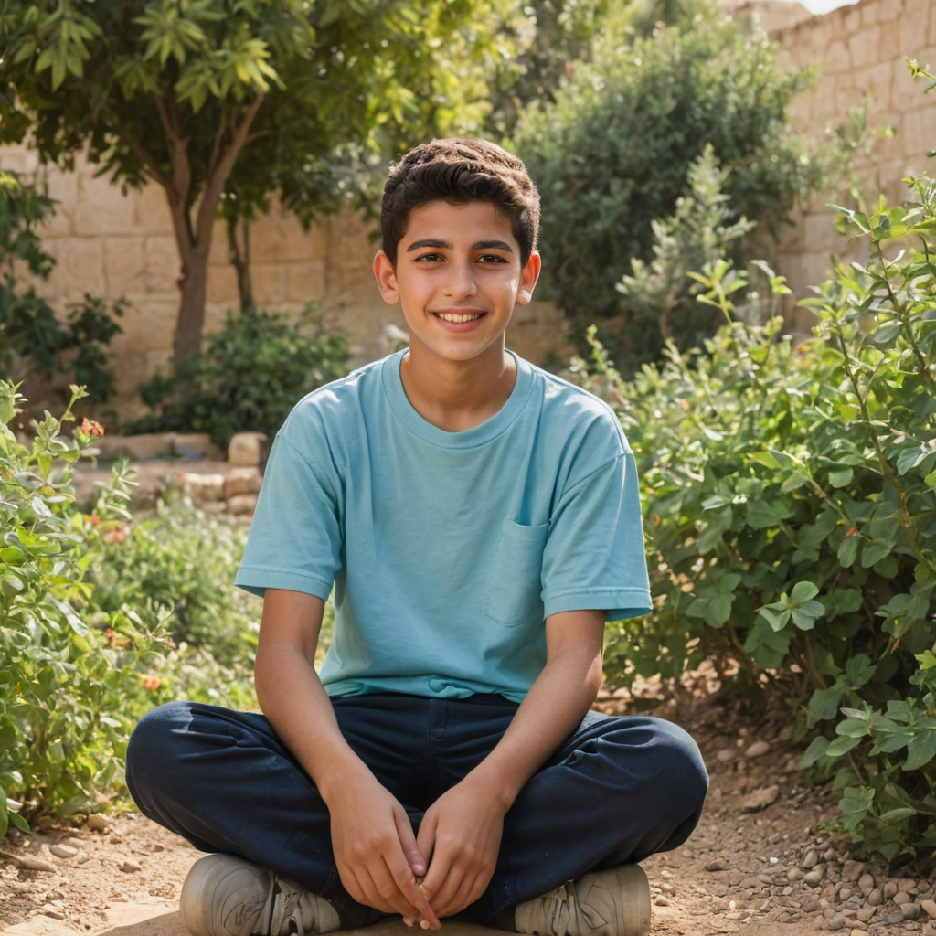 صورة ولد اردني مراهق جالس في الحديقة