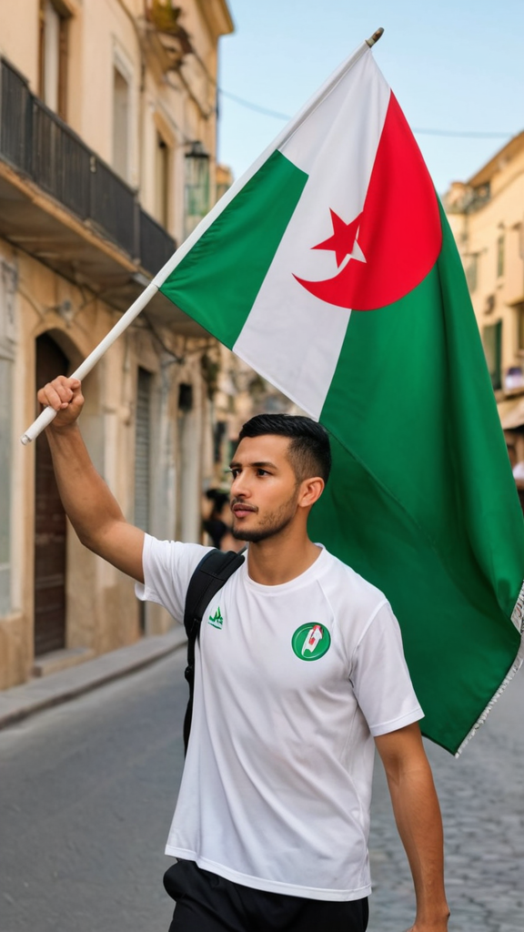 رجل يحمل علم الجزائر 🇩🇿