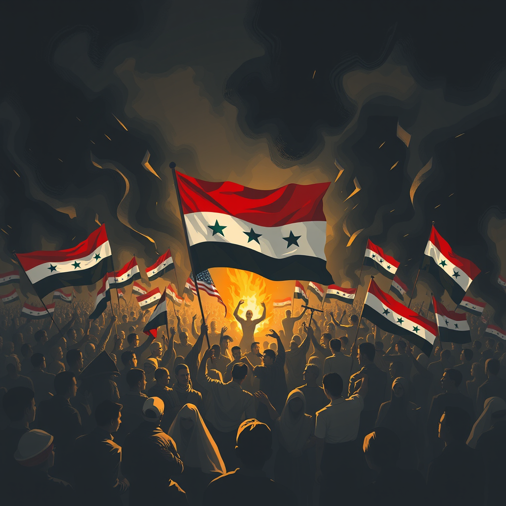 تصميم صورة الثورة السورية و بها الكثير من الناس