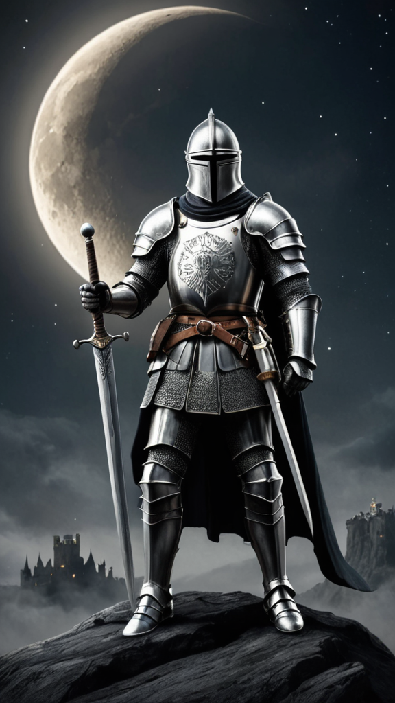 صورة لي فارس يحمل سيف مخلق في ااسماء والقمر هلفه