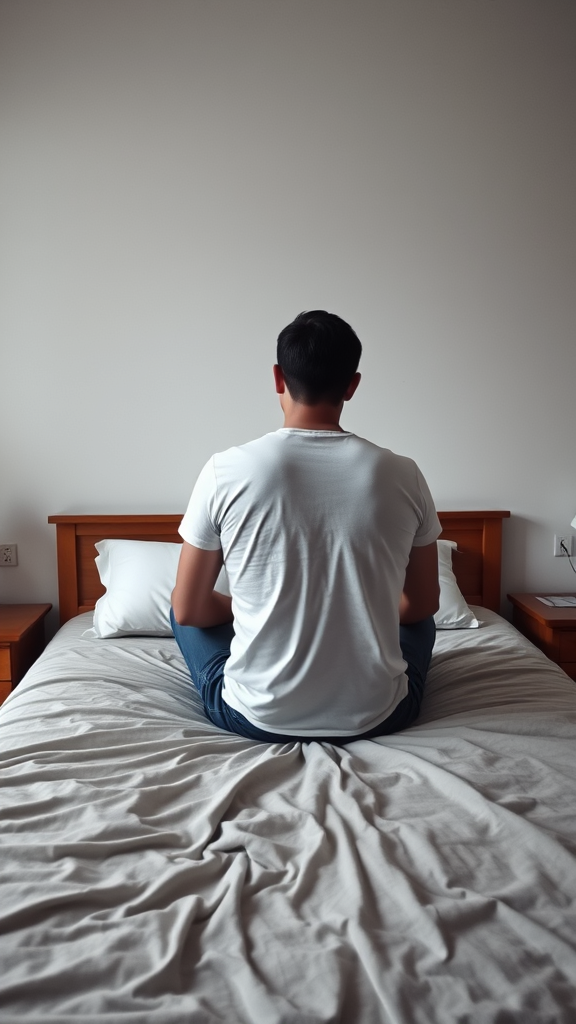 أصنع لي شخص يجلس على السرير متوثر اجعله بظهره