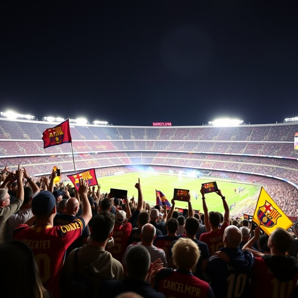 جماهير برشلونه الاسباني مع الالتراس البرشلوني خارج ملعب الكامب نو مع عباره culer una vegada culer per sempre