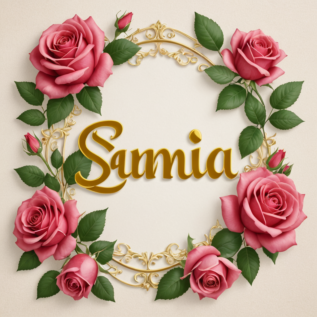 اسم سامية بالورد والذهب