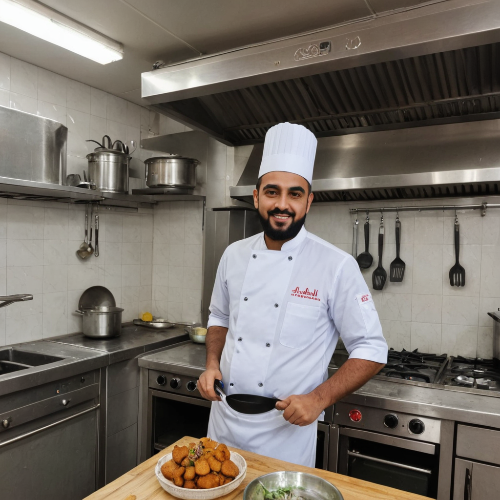 مطعم باسم عبدالله والحروف من اداوات المطبخ