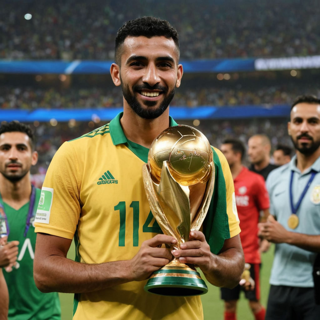 ايمن حسين يحمل كأس العالم