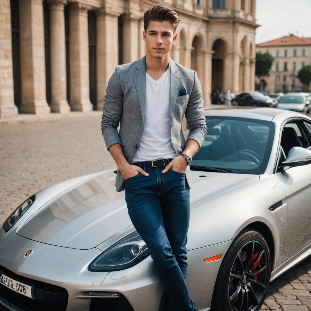صوره شاب جميل جدا يقف على سياره فخمه