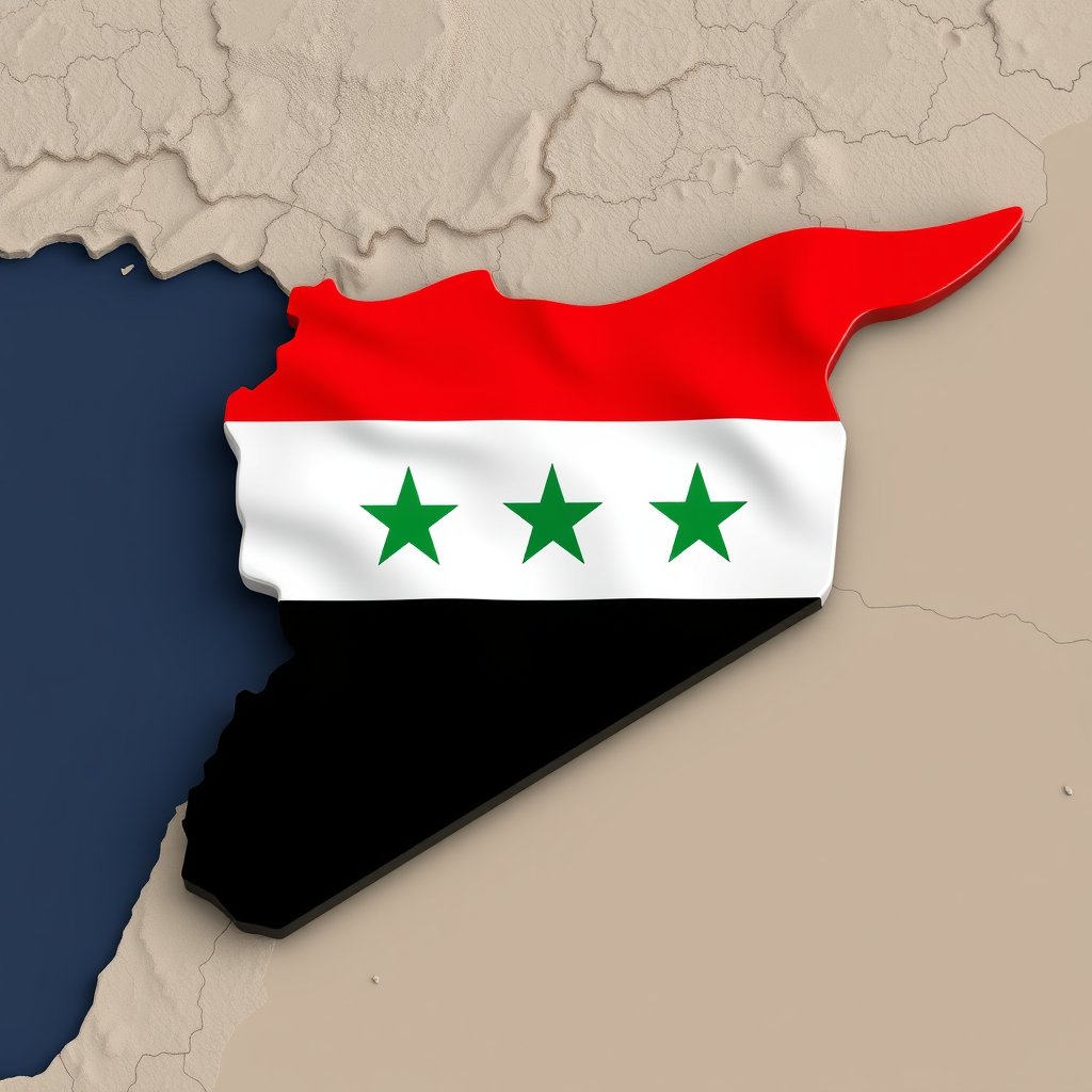 علم سوريا الجديد على خريطة سوريا