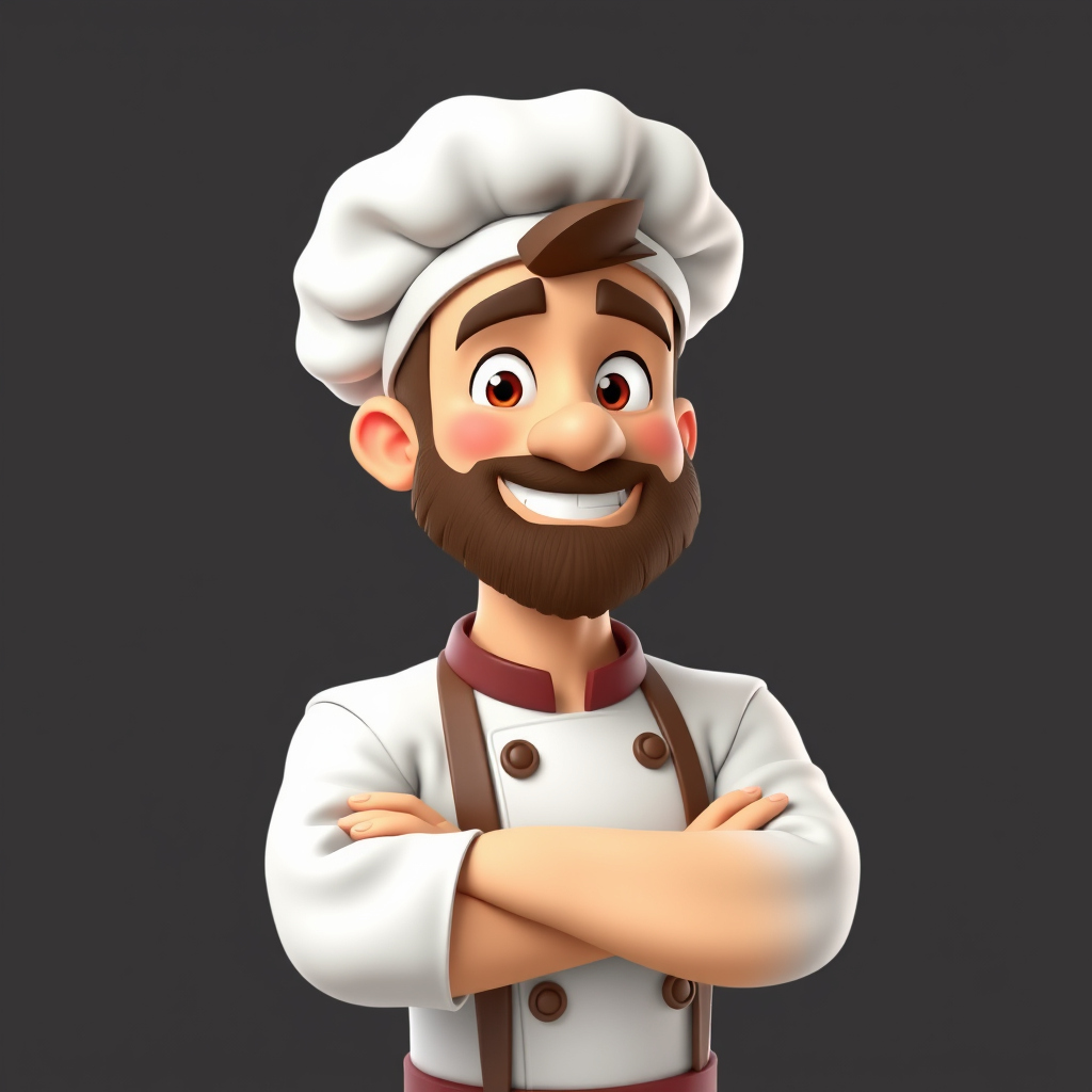 طباخ كرتون 3d ذو بشره سمره ملتحي خفيفه صوره نص