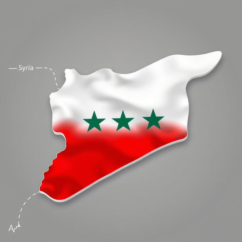 علم سوريا الجديد على خريطة سوريا