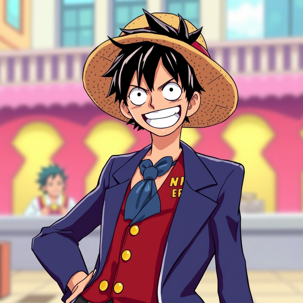 لوفي من انمي ون بيس يلبس طقم برشلونه