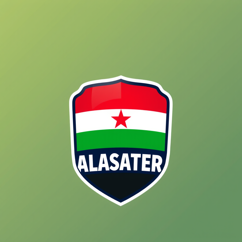 شعار فريق كره قدم يمني اسمه ALASATER عليه علم اليمن بشكل واضح وجميل الوان علم اليمن