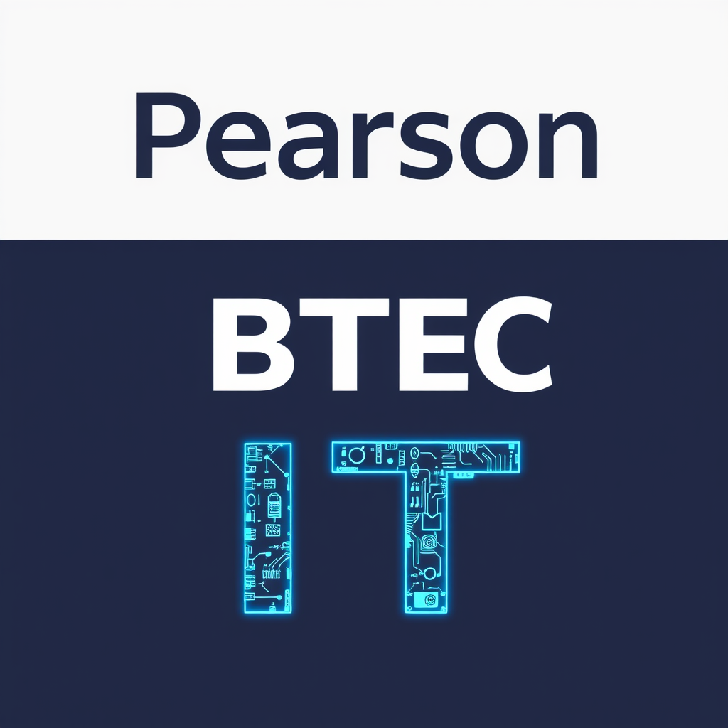 شعار لشركة اسمها Pearson BTEC و اريد كتابة تحت اسم الشركة اسم التخصص وهو IT واريد ان يحتوي احرف الاسم على اجهزة رقمية وتكنوولوجيا