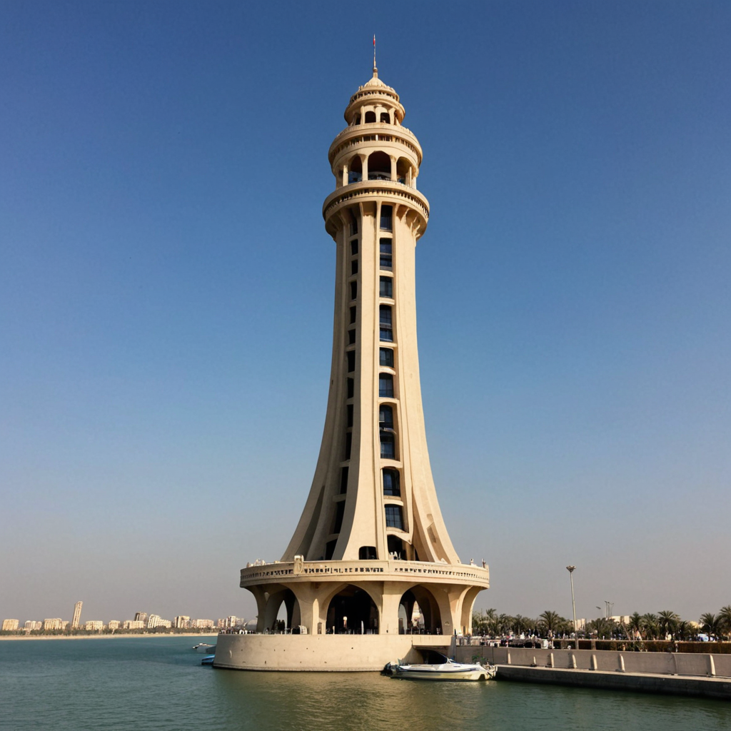 صمملي برج العروس في البصرة قرب كورنيش شط العرب مع اطلاله الجسر الايطالي
