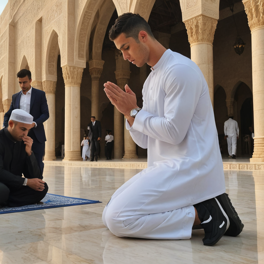 صورة كريستيانو رونالدو يصلي قرب المسجد الحرام